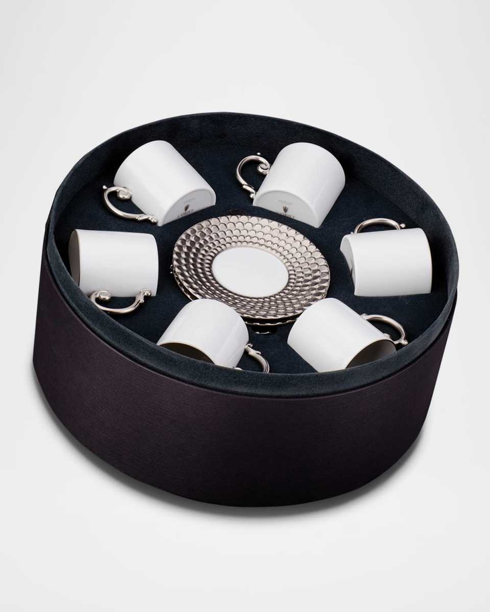 Aegean Platinum-Trim Espresso Cups & Saucers, Set of 6